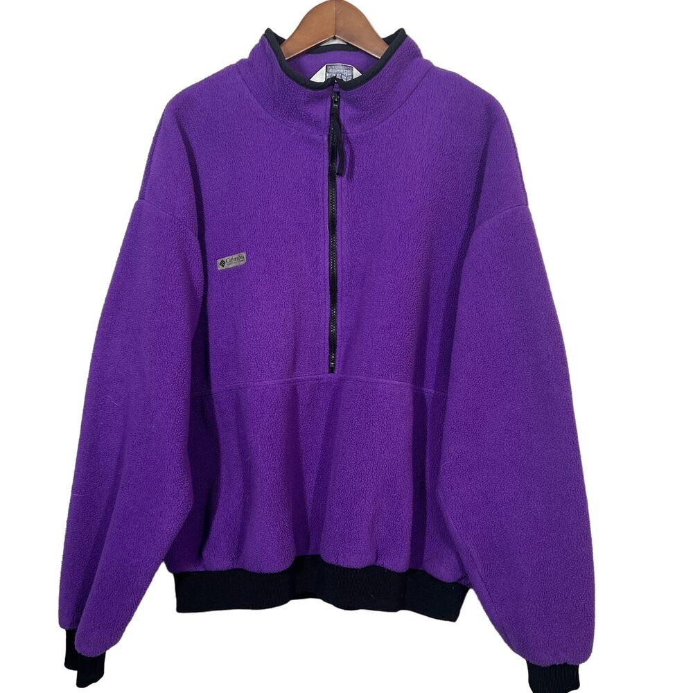 Vintage 90s Columbia Fleece Half Zip Pullover Purple Long Sleeve USA - XL